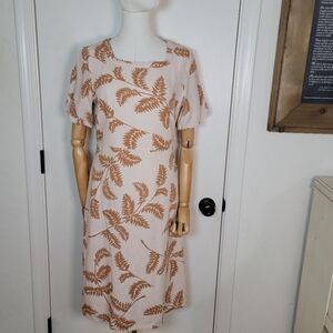 Roolee Midi Palm Leaf Beach Resort Boho Cotton Blend Linen Dress Size Small